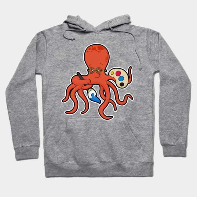 Octopus as Painter with Paint & Brush Hoodie by Markus Schnabel